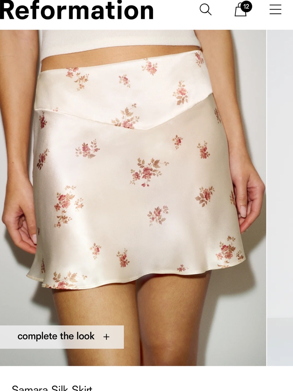 Reformation Samara Silk Skirt Ivory - Size 4